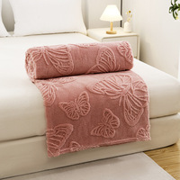 Grosir kustom kain tenun flanel bulu Taffeta kupu-kupu bunga 3D Jacquard tidur selimut lempar