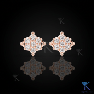 Lab Grown Diamond Geometric Rhombus <b>Stud</b> Earrings 7 Stone Cluster 14K 18K Solid Gold Women Jewelry Wedding Party Bridal - Product Image 2