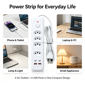 Multiprise standard brésilienne 4 prises avec ports USB-C et USB-A 5V/2A, rallonge de bureau avec interrupteur marche/arrêt et indicateur LED - Product Image 4