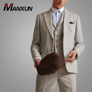 Signore Slim Fit Luce Grigio A Spina di Pesce Tweed Formale Abiti da <span class=keywords><strong>uomo</strong></span> di Affari 3 pezzi Dei Vestiti Set per Gli Uomini - Product Image 1