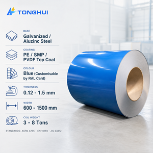 Bobina di Acciaio Preverniciato ONGHUI PPGI PPGL con Rivestimento Blu PE e Zincatura a Caldo, Vendita all'Ingrosso dalla Fabbrica - Product Image 2