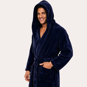 Peignoir de luxe pour homme en satin de coton, manches longues, épais, absorbant, léger, respirant, séchage rapide, lavable en machine - Product Image 1