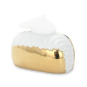T019 Ceramic gold tissue box holder home decor wholesale decor tissue