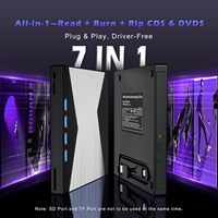 Drive CD/DVD Eksternal 7 in 1 Ultra-Slim Burner dengan 4 Port USB 2 Slot Kartu TF/SD Drive Optik untuk Laptop Desktop Mac Windows