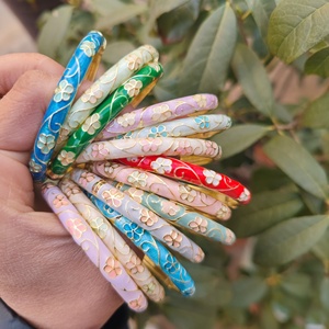 Bracelet jonc vintage en émail cloisonné pivoine, style chinois, ouverture à ressort, idéal pour cadeau de voyage ou de fête, vente en gros - Product Image 2