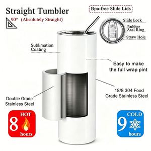 Wholesale White Straight Blanks Double Wall Skinny 20oz Stainless Steel Sublimation <b>Tumblers</b> <b>with</b> <b>Straw</b> and Rubber Bottom - Product Image 3