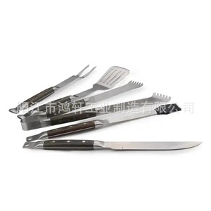 Stainless Steel Barbecue Tool Set With Wooden Handles 5 Piece Outdoor Grilling Equipment For Flipping And Serving - Product Image 1