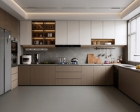 Ensemble d'armoires de cuisine modulaires en bois bicolore Lesso Home, avec évier en marbre, armoires modernes sans poignées en MDF pour projets d'appartements