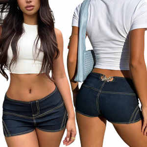 Shorts de Mezclilla Sintética para Mujer con Mariposa Metálica en la Parte Trasera, Cintura Baja, Estilo Y2K, Ropa Urbana, Novedad 2026 - Product Image 1