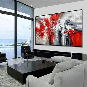 黒赤超大型抽象壁アート手描きカラーテクスチャロングセクション超大型パノラマフレームアクリル絵画mod - Product Image 2