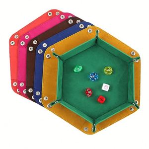 Hexagonal Foldable Faux Leather Velvet Lining Tabletop Game Dice Holder Multi-Use Jewelry Coin <b>Storage</b> <b>Tray</b> - Product Image 2