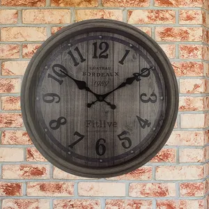 Retro Style Clocks Wholesale 13.5Inch Wood Pattern Home Decorative Antique Color Quartz Movement Wall Clock