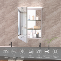 Gabinete de Espejo LED Inteligente Montado en la Pared, Puerta Única, Interruptor con Sensor de Movimiento, Estantes Ajustables, Tamaño Personalizado para Baño