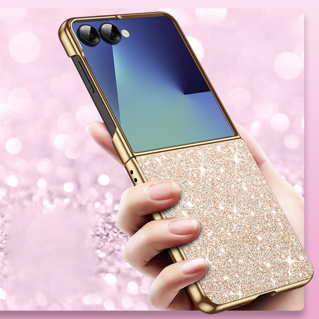 For Samsung Galaxy Z Flip 8 Phone Case Shining Electroplating Luxury Faux Leather Frosted Feel Z Flip 7 6