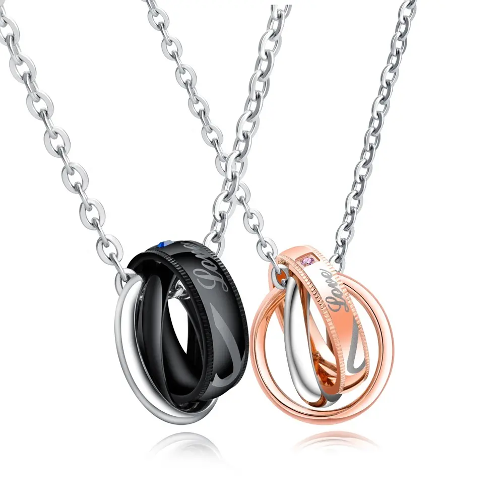 Романтические пары, уникальный дизайн, высокое качество, оптовая продажа, три кольца, циркониевые подвески, ожерелья