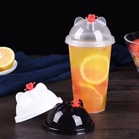 Tapas Desechables para Vasos con Diseño de Cabeza de Panda, Tapas Inteligentes de 90 mm con Rosca, Tapas de Burbuja para Vasos, Tapas Impermeables de Material PP de Grado Alimenticio
