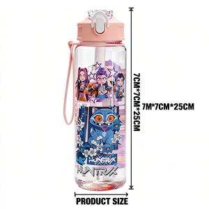 Bouteille d'eau en plastique pop-up personnalisable avec logo de marque, écologique, compatible eau bouillante, avec sangle, pour enfants, type paille, pour la rentrée scolaire - Product Image 3