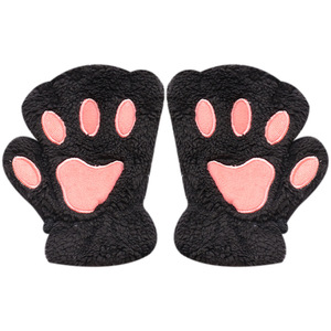 <b>Cat</b> <b>Paw</b> <b>Gloves</b> Warm Plush Half Finger Winter Keep Warm Beige Pink Gray Coffee Rose Red Khaki Navy Blue - Product Image 5