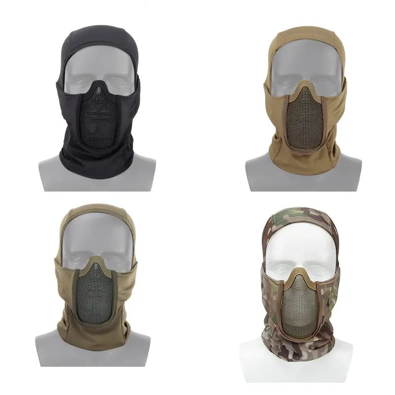 Tactical Headwear Máscara CS Campo Tiro Jogo Aço Malha Cheia Rosto Poliéster Material Treinamento Máscara Guerra Jogo Equitação Soft Mask