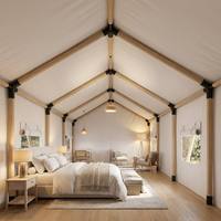 Tentes de safari de glamping de luxe pour 2 personnes, quatre saisons, tissu en toile PVC, taille 7x9m, structure en acier, une chambre, salon