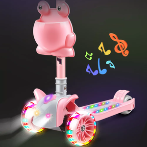 Trottinette pliable multifonction à 3 <span class=keywords><strong>roues</strong></span> pour enfants de 9 ans avec musique et lumière rose, <span class=keywords><strong>roues</strong></span> en PU réglables en hauteur - Product Image 1