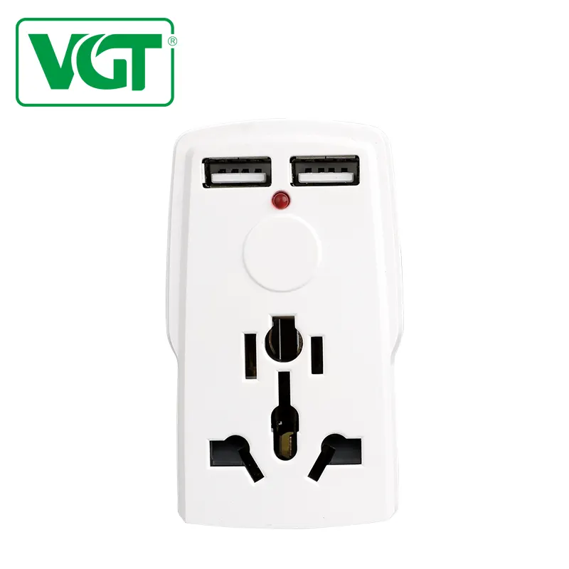 VGT Multi Socket Travel Adapter with Electrical EU plug and 2 USB Outlets