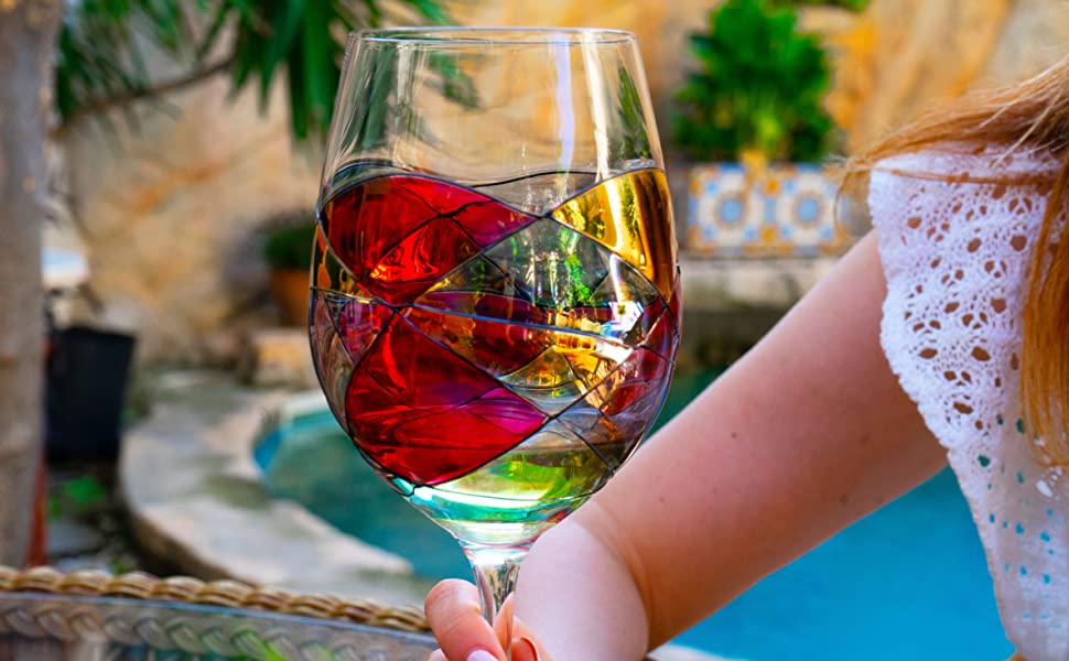 Hand Painted Stem Red Wine Glasses Goblets - Unique Stemless Wine Glasses  for Business Gifts & Parties, Customizable Colors Available