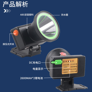 Linterna Frontal de Buceo Recargable LED, Impermeable, Luz Potente, Lámpara de Minería para Exteriores - Product Image 2
