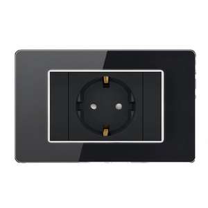 Enchufe de pared con interruptor de luz, doble puerto USB tipo C, estándar europeo, de vidrio templado, con tres entradas de corriente. - Product Image 1