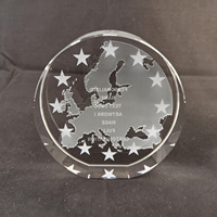 Neelpure 187965 Mapa de Europa Redondo en Cristal K9 Grabado con Láser, Placa de Disco con Patrón Personalizado
