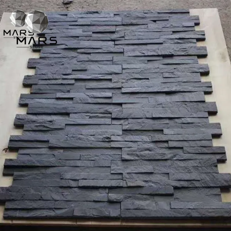 שחור צפחה 3D קיר אבן חיפוי פיצול פנים קיר חיפוי