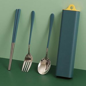 Ensemble d'ustensiles de voyage en acier inoxydable avec étui, couverts, fourchette, cuillère, baguettes, design boîte pour la maison et l'extérieur - Product Image 3