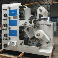 Presse d'impression flexographique semi-automatique 4 couleurs, structure en ligne, pour étiquettes adhésives, emballage, 100 m/min, haute vitesse