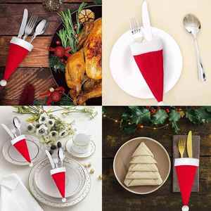 Custom Christmas Santa Hats Silverware Holders - Festive Tableware Accessories for Holiday <b>Dinner</b> Parties - Product Image 2