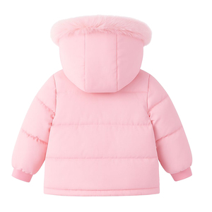 Cappotti Casual per Bambine Eco-Friendly, Traspiranti e Impermeabili, <span class=keywords><strong>Rosa</strong></span> Tinta Unita, Abbigliamento Invernale con Cappuccio in <span class=keywords><strong>Pelliccia</strong></span> Sintetica e Design con Cerniera, Caldi - Product Image 2