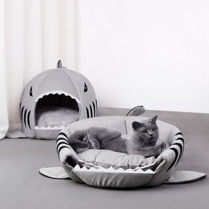 Lit pour chat en forme de requin dessin animé maison pour chien d'intérieur chaude et confortable pour petits animaux de compagnie grotte de tente de chenil durable pour animaux de compagnie - Product Image 3