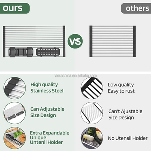 Có thể mở rộng có thể gập lại có thể cuộn qua Bồn Rửa Nhà Bếp cuộn lên món ăn drainer khô giá lên đến 22 ''với 2 giỏ lưu trữ - Product Image 3