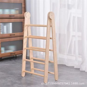 Wooden Children's Climbing <b>Frame</b> Foldable Multi Layer Solid Wood Indoor <b>Play</b> Structure For Home Toddlers Natural Color - Product Image 2