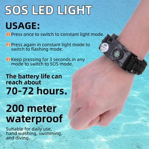 Pulsera <span class=keywords><strong>Paracord</strong></span> de supervivencia táctica ajustable multiusos con logotipo personalizado con linterna - Product Image 4