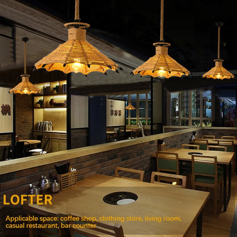 Candelabro de cuerda de cáñamo de estilo americano Loft nostálgico Estilo industrial Internet Café Restaurante Hot Pot Shop Colgante