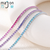 Regenbogenfarbenes, rundes 3mm Labor-Saphir Hip-Hop Tennis Damen S925 Armband für Partys
