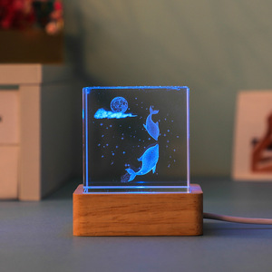 Lámpara de madera RGB de carga USB de 5V, luz LED de noche de cristal 3D con batería, regalo maravilloso para la familia - Product Image 5