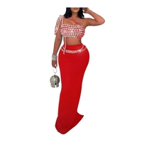 Populaire élégant bretelles spaghetti strass haut avec moulante Maxi robe décontracté femmes deux pièces ensemble mode