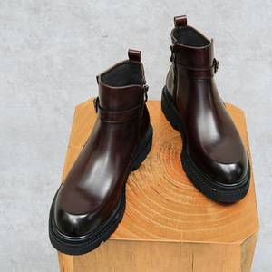Men's High Quality Casual Leather <b>Boots</b> With Fashionable Buckle Design Walking Shoes - Product Image 2