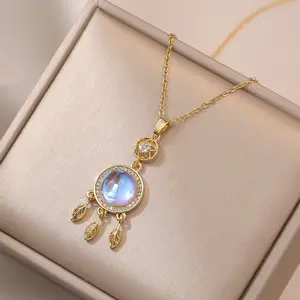Real Gold Electroplated Zircon Dream Catching Net Pendant Titanium Steel Chain Necklace Jewelry Accessories for Women 2023