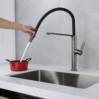 Robinet de cuisine moderne en acier inoxydable avec valve en céramique, bec flexible en silicone orientable, douchette extractible, à poser sur plan pour usage hôtelier