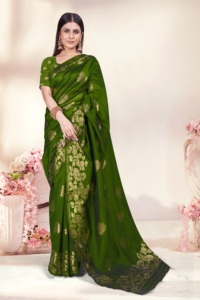 Fancy Silk Green <b>Saree</b> Latest Design <b>Saree</b> Green And <b>Golden</b> Pallu Silk <b>Saree</b> For Wedding And Festival Wear Women - Product Image 3