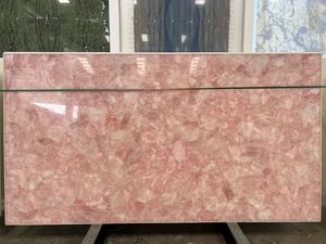 Table basse, table d'appoint, table à thé, décoration murale en dalle de pierre d'onyx rose naturel, moderne, polie, écologique, translucide, pour hall - Product Image 1