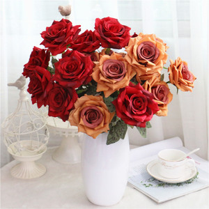 Bouquet de 9 roses en soie rétro, économique, écologique, imperméable, pour mariage européen, décoration du Nouvel An, accessoires <span class=keywords><strong>photo</strong></span> pour la maison - Product Image 4