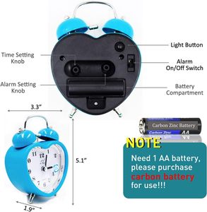 Reloj Despertador de Escritorio con Doble Campana en Forma de Corazón, Diseño Moderno, Luz Nocturna y Sonido Fuerte - Product Image 4